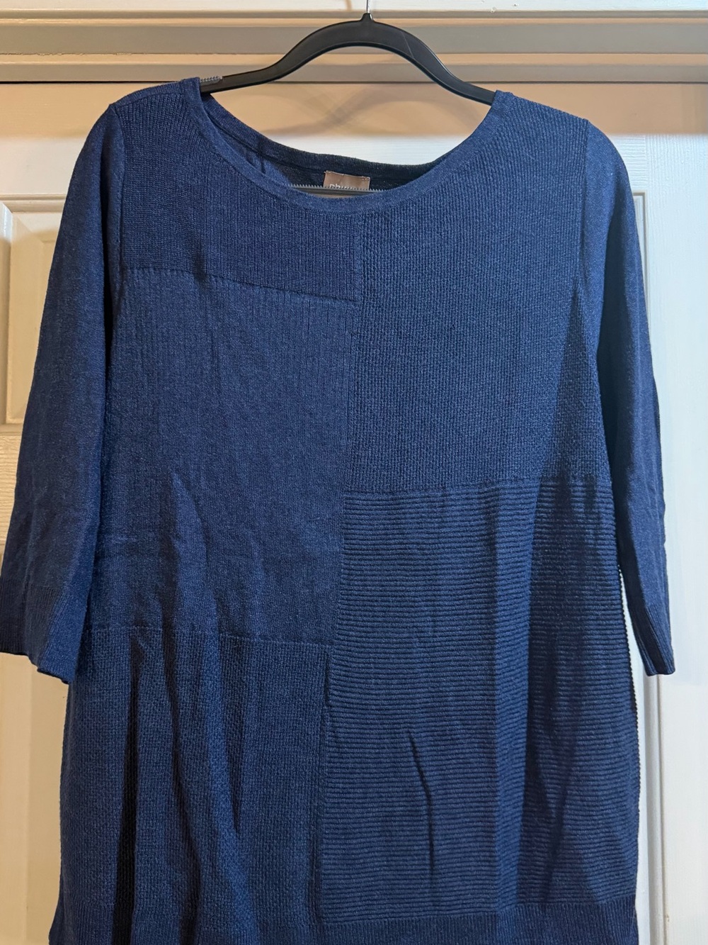 Chicos Women's Navy Patchwork Sweater Top Size Large/Chicos2